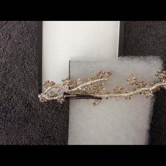 Bridal Hair Clip Silver Rhinestones Crystals Champagne Pink - Picture 4 of 9